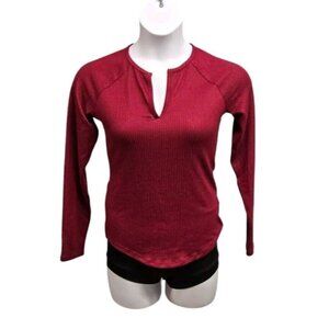 Jenni Pajama Top Womens Small Berry Wine Long Sleeve Ribbed Knit Split Neck